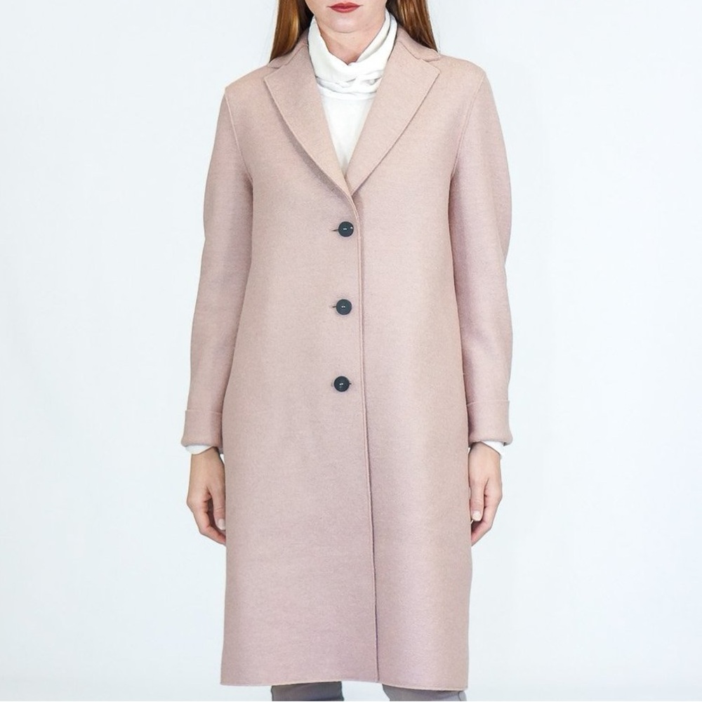 Harris Wharf London Wool Coat Women’s Size Medium Pink Nude Long Overcoat Fleece